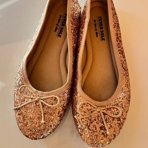 FEVERSOLE Women's Sparkle Memory Foam Cushioned Ballet Flats, Rose Gold, Sz 39